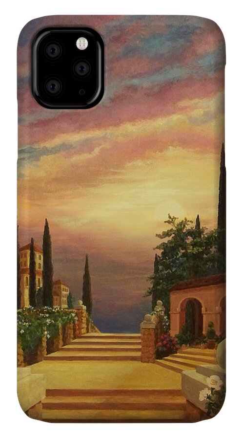 Patio iPhone 11 Case featuring the digital art Patio il Tramonto or Patio at Sunset by Evie Cook