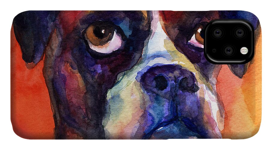 Boxer Funny iPhone 11 Case featuring the painting pensive Boxer Dog pop art painting by Svetlana Novikova