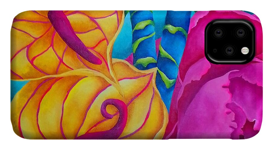 Peony iPhone 11 Case featuring the painting Pingk2 by Elizabeth Elequin