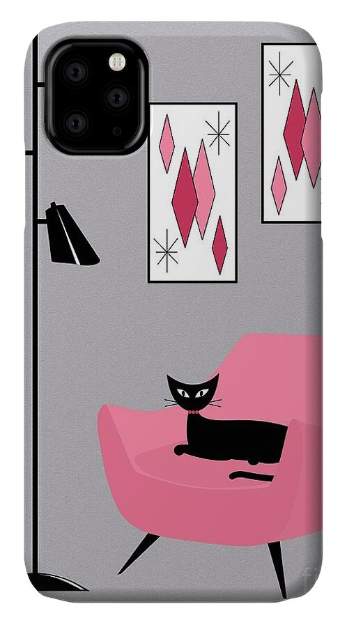 Pink iPhone 11 Case featuring the digital art Pink 2 on Gray by Donna Mibus