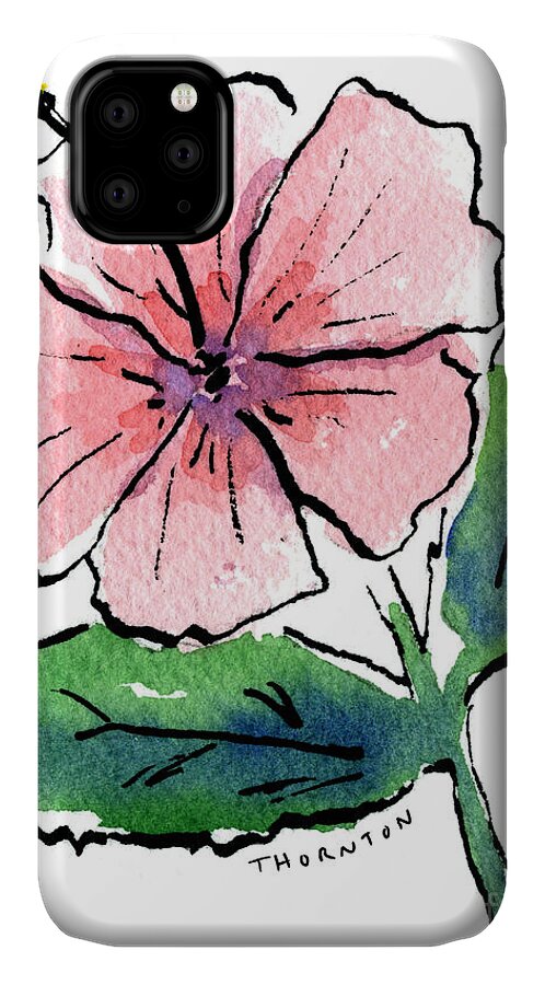 Hibiscus iPhone 11 Case featuring the painting Pink Hibiscus by Diane Thornton