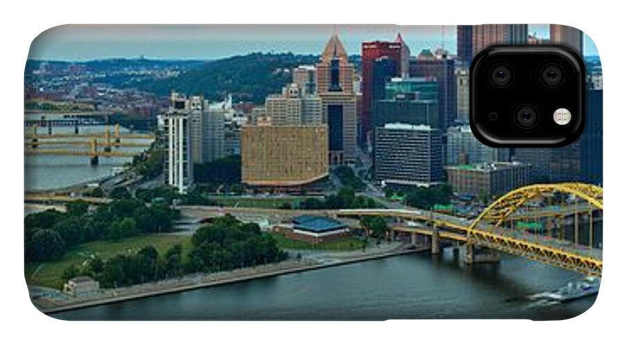 Pittsburgh Skyline iPhone 11 Case featuring the photograph Pittsburgh Panorama At Dusk by Adam Jewell