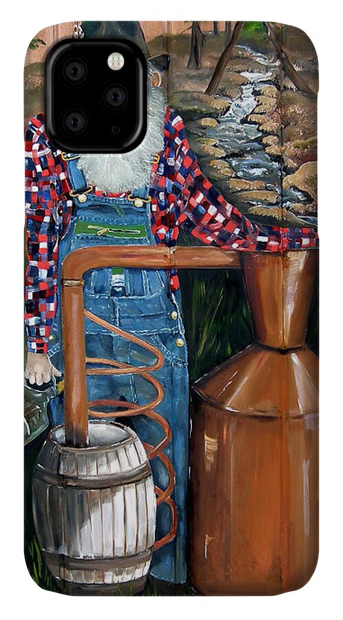 Popcorn iPhone 11 Case featuring the painting Popcorn Sutton - Moonshiner - Redneck by Jan Dappen