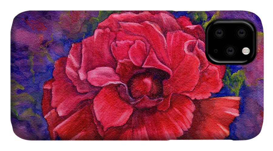 Red Rose iPhone 11 Case featuring the painting Purple Passion by Nancy Cupp