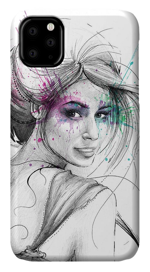 Butterflies iPhone 11 Case featuring the drawing Queen of Butterflies by Olga Shvartsur