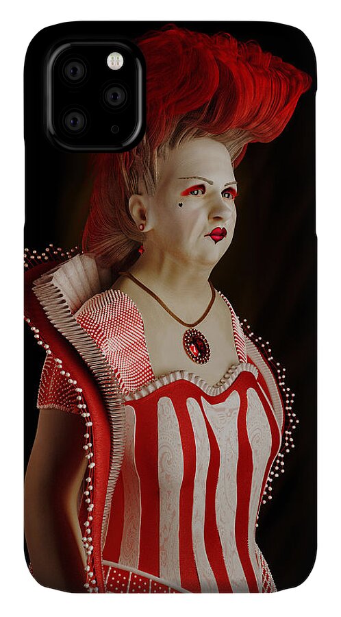 Red iPhone 11 Case featuring the digital art Queen of Hearts by Matthew Lindley