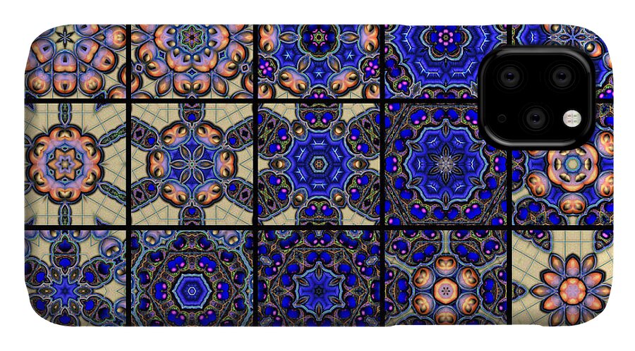 Blue iPhone 11 Case featuring the digital art Quilt 1 by Ann Stretton