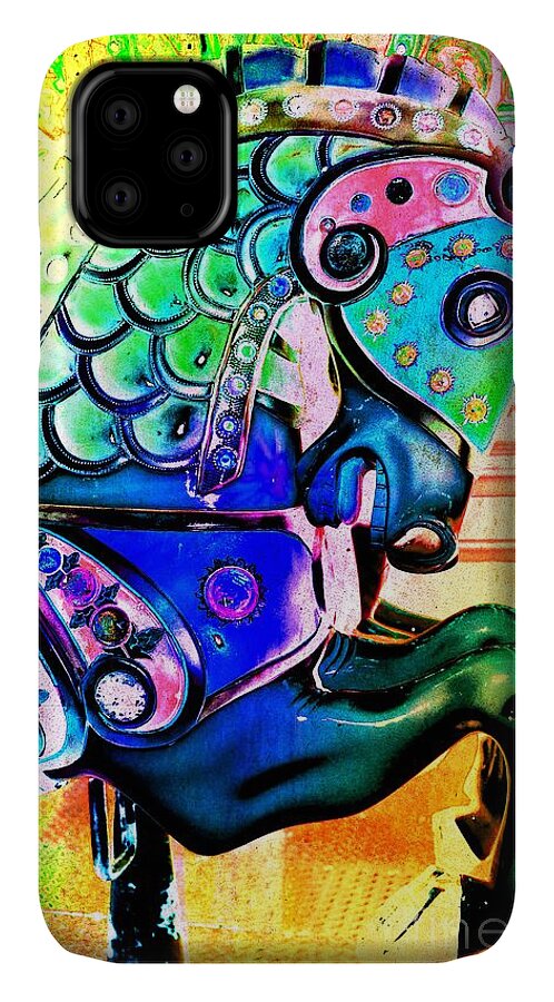Carousel iPhone 11 Case featuring the digital art Rainbow Carousel Horse by Patty Vicknair