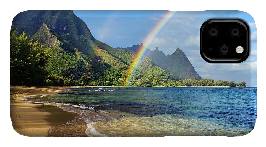 Amazing iPhone 11 Case featuring the photograph Rainbow over Haena Beach by M Swiet Productions