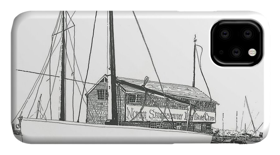 Pen And Ink iPhone 11 Case featuring the drawing Red Bank Boat Club by Alan Johnson