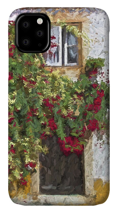 Brown iPhone 11 Case featuring the painting Red Flowers on Vine by David Letts