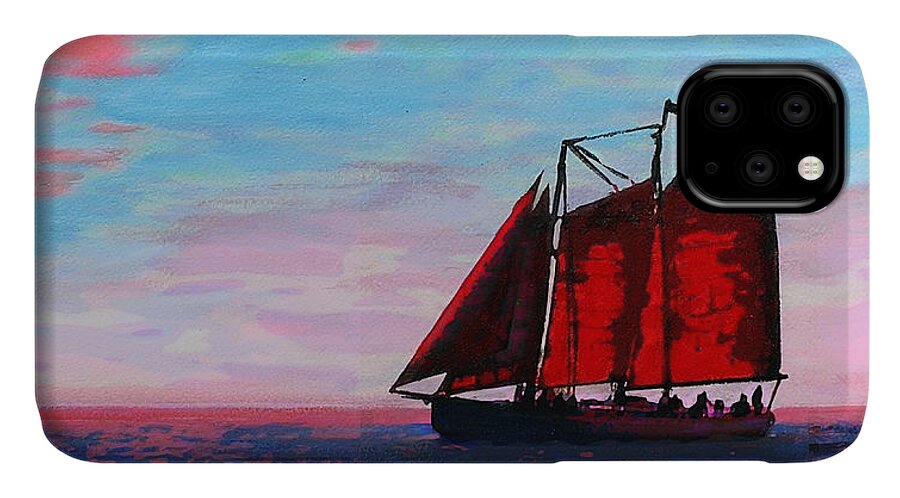 Boat iPhone 11 Case featuring the painting Red Sails On The Chesapeake by G Linsenmayer