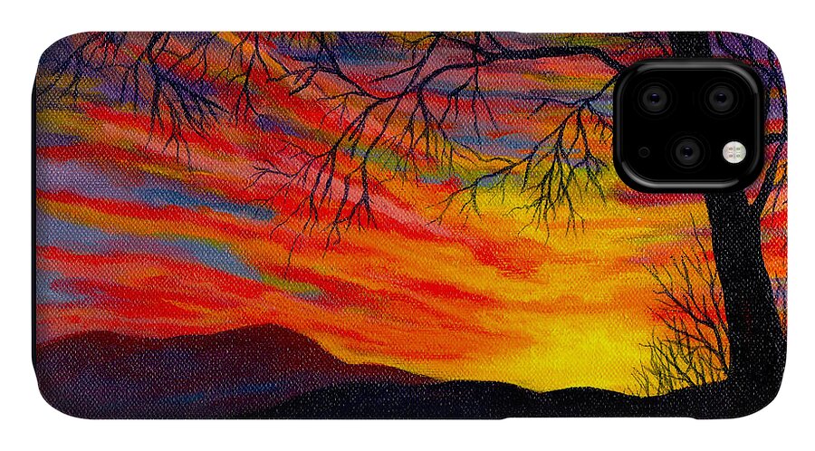 Red Sky iPhone 11 Case featuring the painting Red Sunset by Nancy Cupp