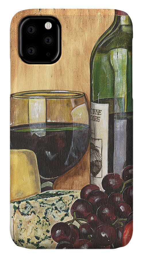 #faatoppicks iPhone 11 Case featuring the painting Red Wine and Cheese by Debbie DeWitt