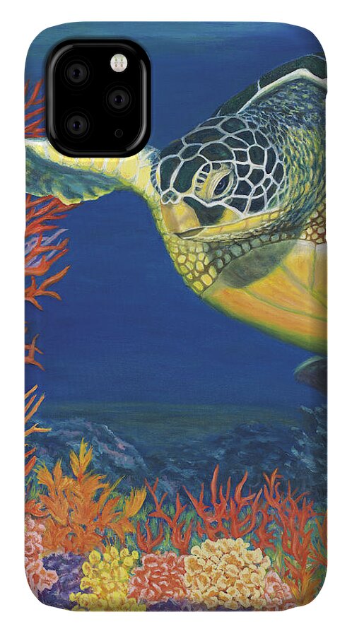Karen Zuk Rosenblatt Art And Photography iPhone 11 Case featuring the painting Reef Rider by Karen Zuk Rosenblatt