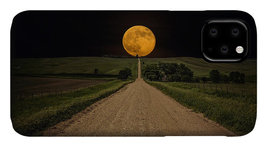 #faatoppicks iPhone 11 Case featuring the photograph Road to Nowhere - Supermoon by Aaron J Groen