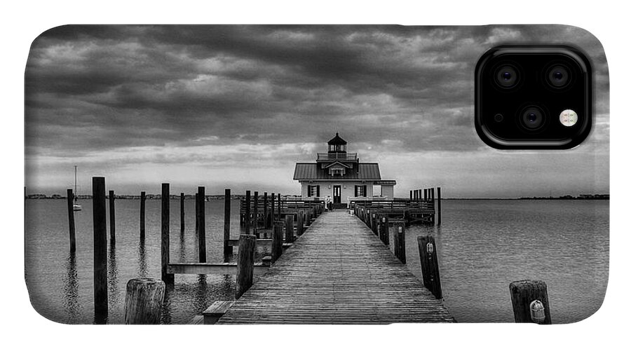 North Carolina iPhone 11 Case featuring the photograph Roanoke Marshes Light 2 BW by Mel Steinhauer