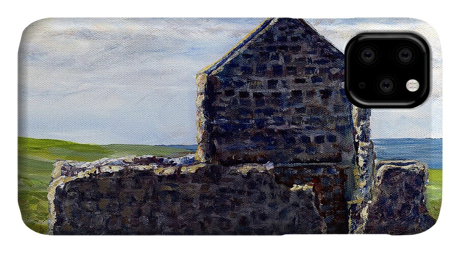Stone iPhone 11 Case featuring the painting Ruins in Tasmania on the Sea Shore by Lenora De Lude