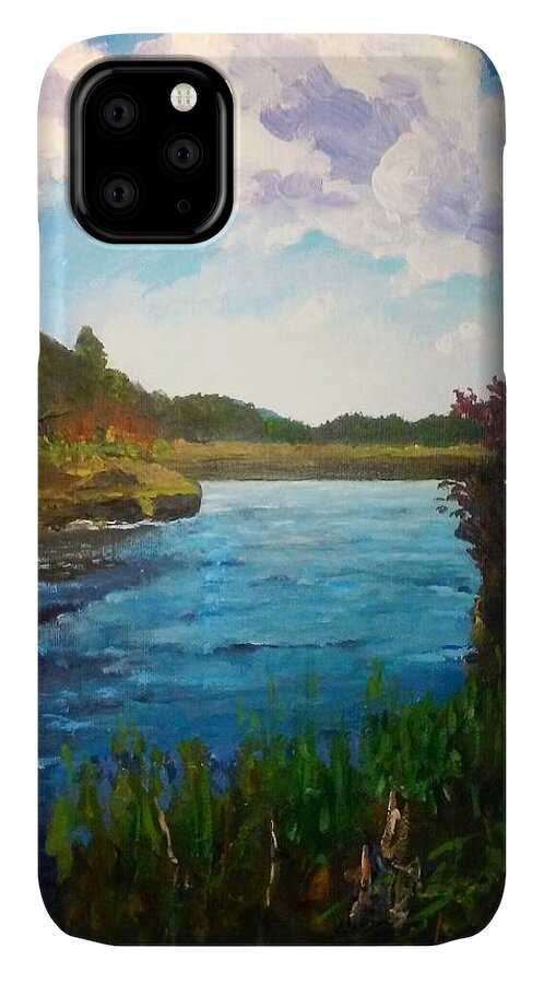 The Beauty Of Nature iPhone 11 Case featuring the painting Running River by Ray Khalife