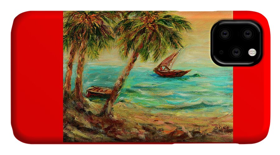 Indian Ocean iPhone 11 Case featuring the painting Sail boats on Indian Ocean by Sher Nasser