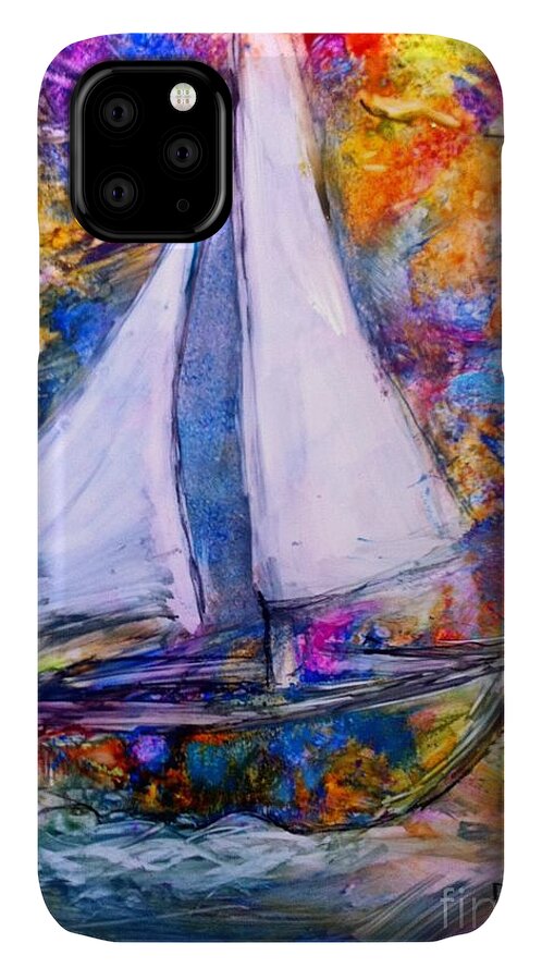 Sail Boat iPhone 11 Case featuring the painting Sail On by Deborah Nell