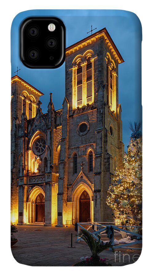 San iPhone 11 Case featuring the photograph San Fernando Cathedral and Christmas Tree Main Plaza - San Antonio Texas by Silvio Ligutti