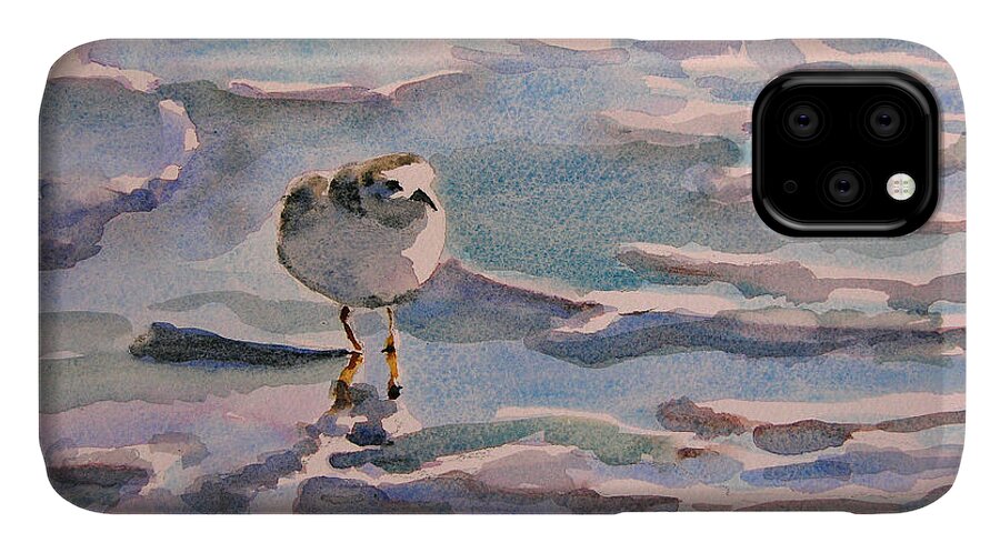 Art iPhone 11 Case featuring the painting Sandpiper and seafoam 3-8-15 by Julianne Felton