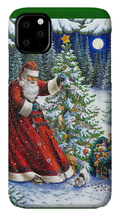 Santa Claus iPhone 11 Case featuring the painting Santa's Little Helpers by Lynn Bywaters