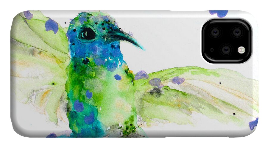 Hummingbird iPhone 11 Case featuring the painting Sapphire by Dawn Derman