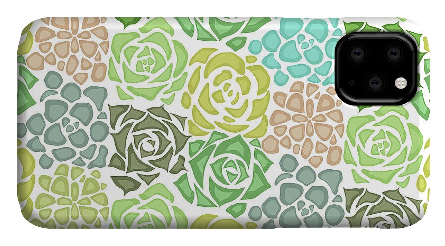 Art iPhone 11 Case featuring the digital art Seamless Texture With Flat Succulents by Veleri