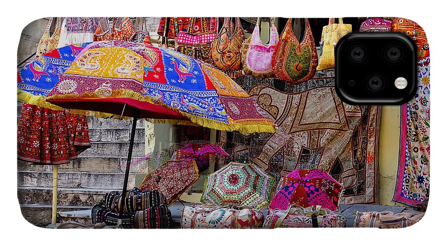 Shopping iPhone 11 Case featuring the photograph Shopping Colorful Bags Sale Jaipur Rajasthan India by Sue Jacobi
