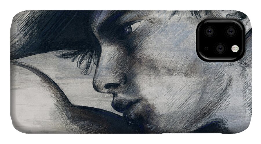 Warrior iPhone 11 Case featuring the painting Silver Striped and Justified by Rene Capone