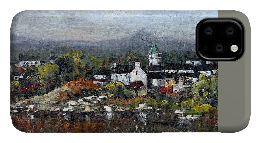 Val iPhone 11 Case featuring the painting Kerry... Sneem Village by Val Byrne