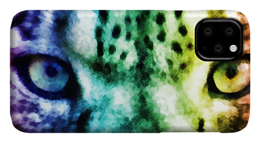 Eyes iPhone 11 Case featuring the mixed media Snow Leopard Eyes 2 by Angelina Tamez