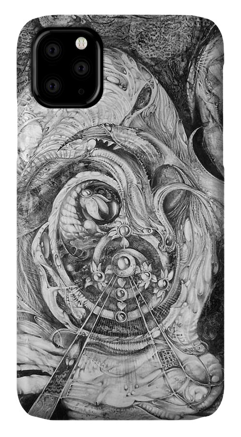 Spiral Rapture iPhone 11 Case featuring the drawing Spiral Rapture 2 by Otto Rapp