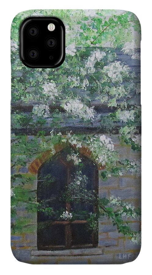 Landscape iPhone 11 Case featuring the painting Spring at Grace Church by Linda Feinberg