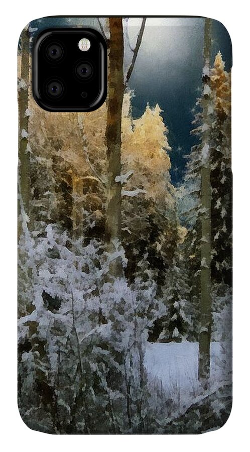 Forest iPhone 11 Case featuring the painting Starshine on a Snowy Wood by RC DeWinter