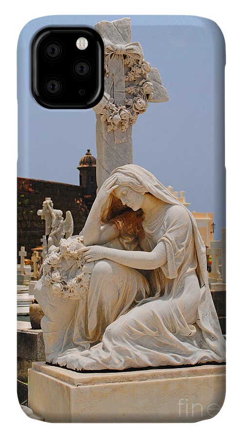 Cemetery iPhone 11 Case featuring the photograph Statue Mourning Woman by George D Gordon III