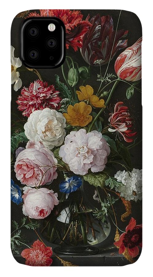 Flowers In Vase iPhone 11 Case featuring the painting Still Life With Flowers in Glass Vase by Jan Davidsz de Heem
