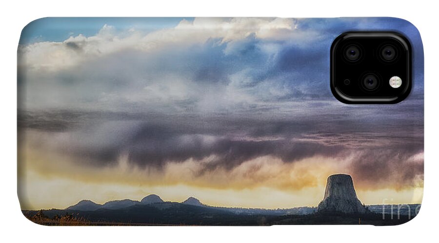 Storm iPhone 11 Case featuring the photograph Storm Clouds Over Devils Tower by Sophie Doell
