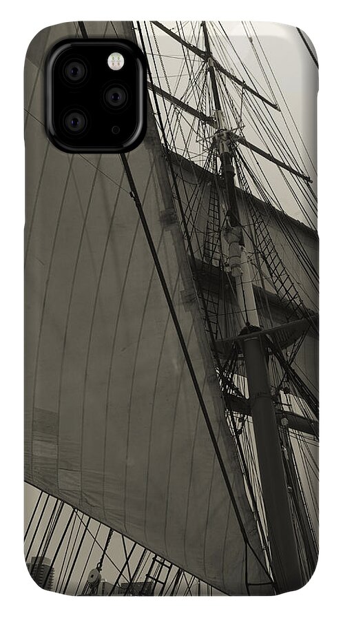 Sail iPhone 11 Case featuring the photograph Suare and Triangle Black and White Sepia by Scott Campbell