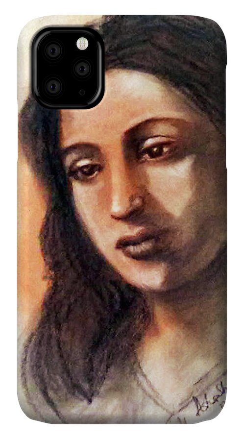 Sketch iPhone 11 Case featuring the drawing Suchitra Sen by Asha Sudhaker Shenoy
