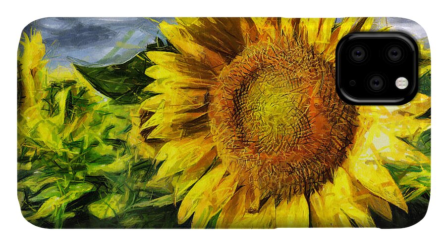 Sunflower iPhone 11 Case featuring the drawing Sunflower drawing by Daliana Pacuraru