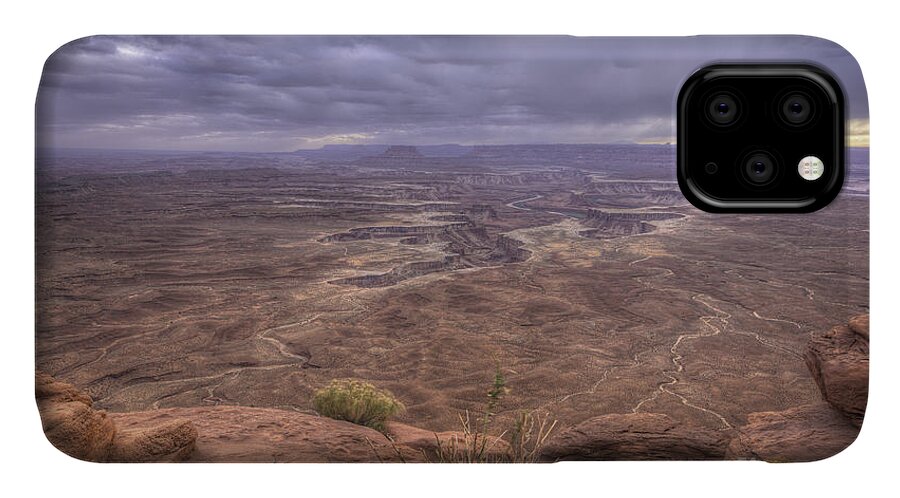 Color Landscape Photography iPhone 11 Case featuring the photograph Sundown at Green River by David Waldrop
