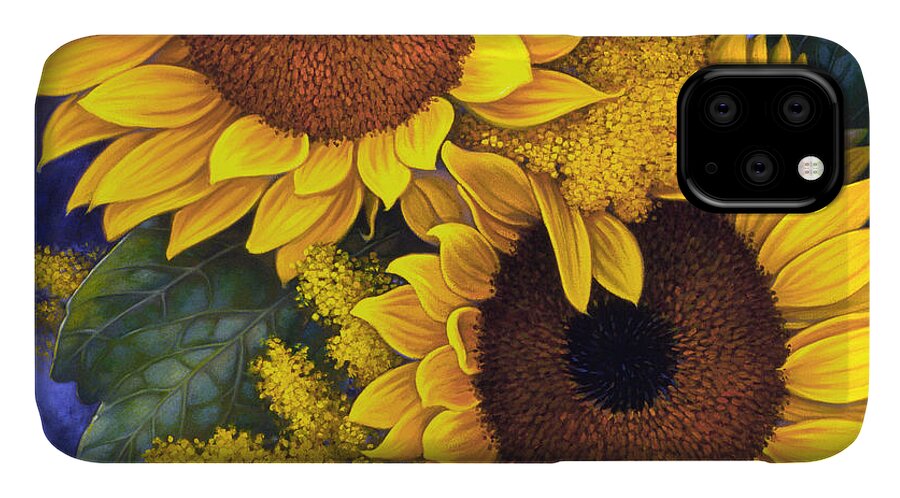 #faatoppicks iPhone 11 Case featuring the painting Sunflowers by Mia Tavonatti