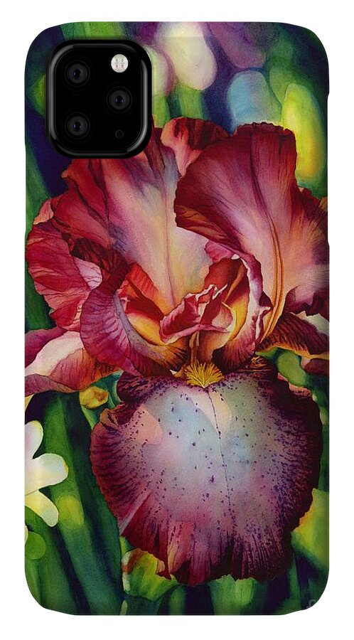 Iris iPhone 11 Case featuring the painting Sunlit Iris by Hailey E Herrera