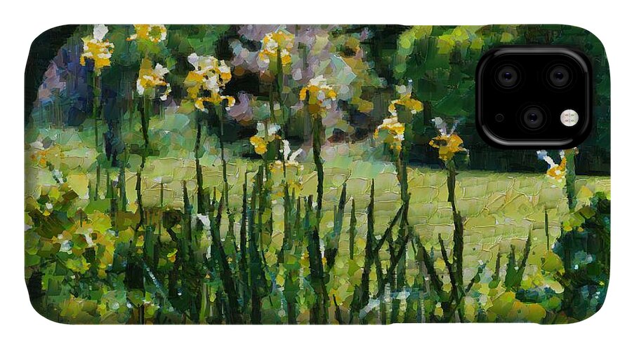 Garden iPhone 11 Case featuring the digital art Sunlit irises by Fran Woods