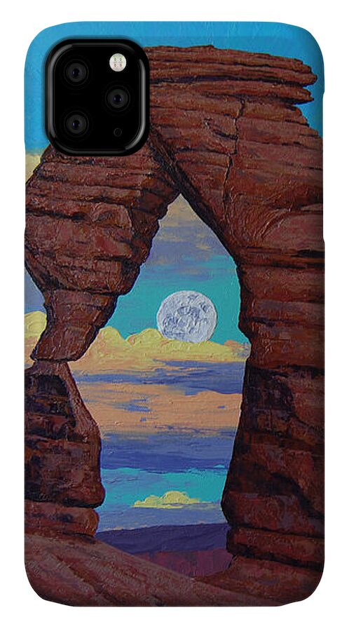 Arches National Monument iPhone 11 Case featuring the painting Super Moon by Cheryl Fecht