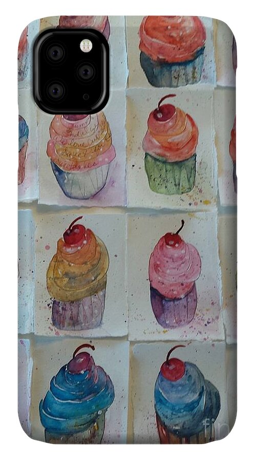 Cupcakes iPhone 11 Case featuring the painting Sweet Sixteen by Sherry Harradence