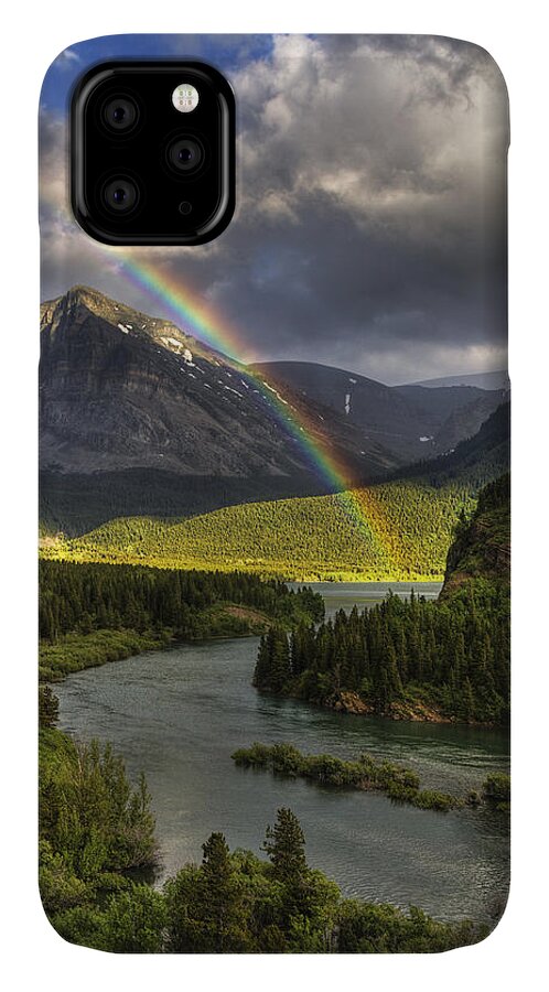 Glacier National Park iPhone 11 Case featuring the photograph Swiftcurrent River Rainbow by Mark Kiver